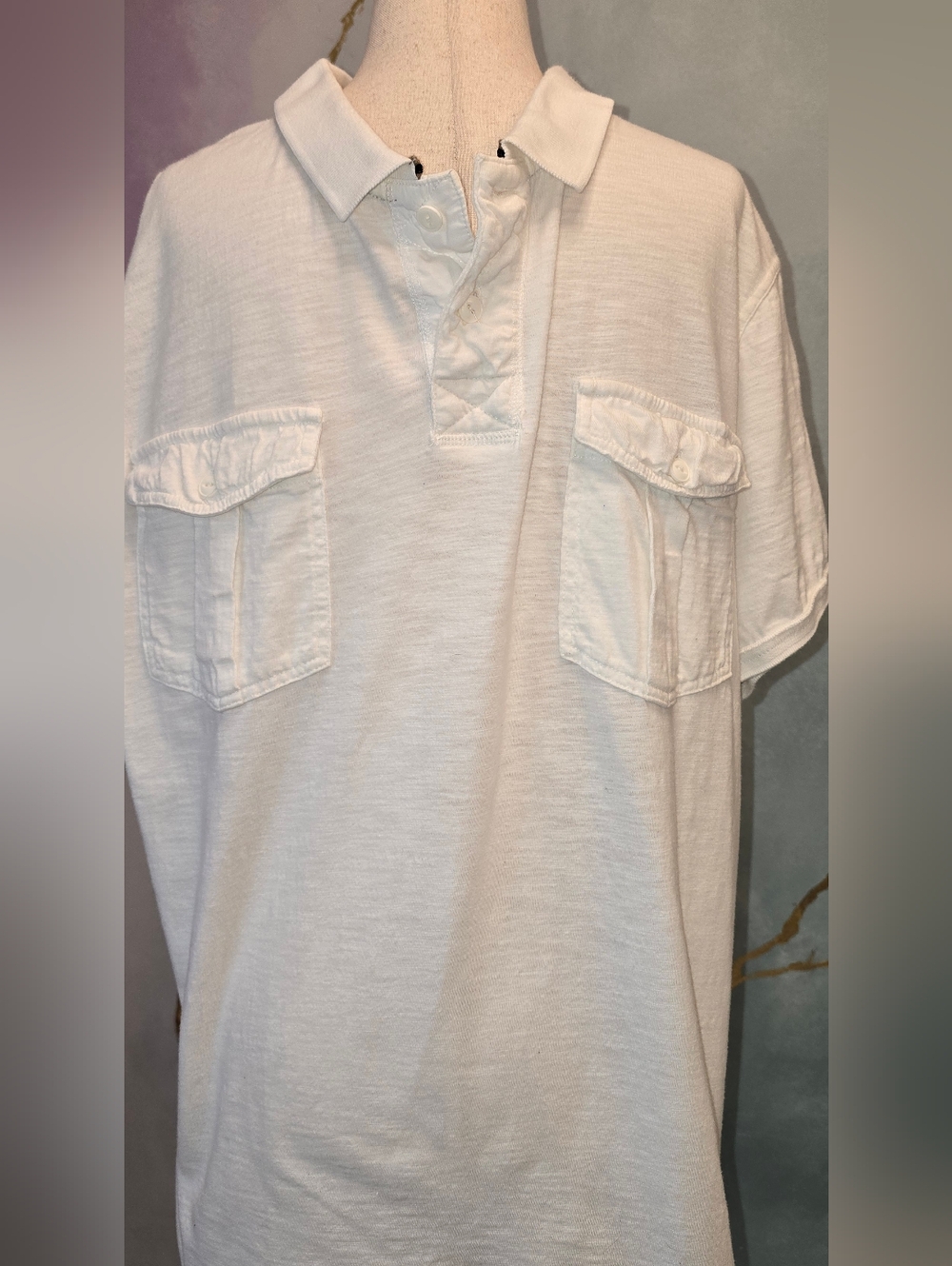 Arizona White Short-Sleeve Polo Shirt with Chest Pockets 100% Cotton XL